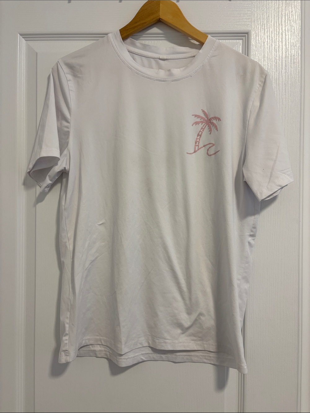 Men's White Short-Sleeve Tee with Pink Palm Graphic